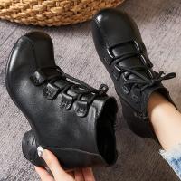 嫔妃丽人真皮简约时尚粗跟装饰绑带侧拉链舒适单里内里学院风女靴（大口）1326-1