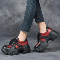 25318-2嫔妃丽人头层牛皮时尚运动软底春秋增高系带复古厚底舒适休闲老爹女鞋（系带运动鞋）