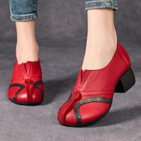 2538嫔妃丽人头层牛皮手工特色套脚民族复古风粗跟罗马拼接中国风单鞋（四叶纹单鞋）