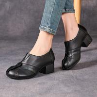 2538嫔妃丽人头层牛皮手工特色套脚民族复古风粗跟罗马拼接中国风单鞋（四叶纹单鞋）