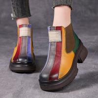 1002嫔妃丽人头层牛皮真皮英伦风粗跟厚底民族风特色舒适多色拼接舒适女士单靴（NM靴）