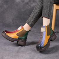 1002嫔妃丽人头层牛皮真皮英伦风粗跟厚底民族风特色舒适多色拼接舒适女士单靴（NM靴）