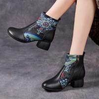 5389嫔妃丽人头层牛皮罗马风粗跟舒适民族复古文艺加棉冬季个性独特女靴（胜利靴）