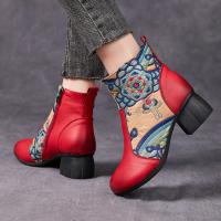 5389嫔妃丽人头层牛皮罗马风粗跟舒适民族复古文艺加棉冬季个性独特女靴（胜利靴）