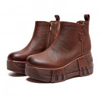 76731嫔妃丽人头层牛皮时尚简约复古厚底防水台坡跟小个子舒适百搭洋气女马丁靴（侧心靴）