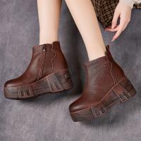 76731嫔妃丽人头层牛皮时尚简约复古厚底防水台坡跟小个子舒适百搭洋气女马丁靴（侧心靴）