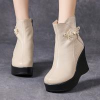 2221嫔妃丽人头层牛皮时尚小个子超高跟新中式简约中国结印花舒适文艺复古短靴（中国结靴）