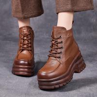 29188嫔妃丽人头层牛皮复古民族简约坡跟厚底简约舒适小个子休闲时尚百搭马丁靴（91靴）