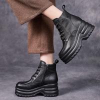 29188嫔妃丽人头层牛皮复古民族简约坡跟厚底简约舒适小个子休闲时尚百搭马丁靴（91靴）