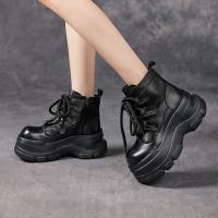 15561嫔妃丽人真皮复古厚底洋气小个子增高百搭娃娃头时尚简约加棉女士短靴（切片底靴）