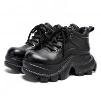 56712-1嫔妃丽人头层牛皮真皮冬季厚底小个子休闲英伦风短靴增高舒适大头女靴（遥遥底靴）