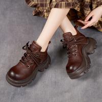56712-1嫔妃丽人头层牛皮真皮冬季厚底小个子休闲英伦风短靴增高舒适大头女靴（遥遥底靴）