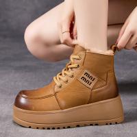 12511嫔妃丽人头层牛皮时尚厚底坡跟复古简约新中式超厚保暖防滑冬季短靴（NI靴）