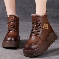 12511嫔妃丽人头层牛皮时尚厚底坡跟复古简约新中式超厚保暖防滑冬季短靴（NI靴）