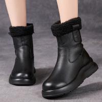5712嫔妃丽人头层牛皮时尚橡胶底简约厚底民族风小个子加绒保暖轻便休闲短靴（灯笼靴）