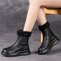 5712嫔妃丽人头层牛皮时尚橡胶底简约厚底民族风小个子加绒保暖轻便休闲短靴（灯笼靴）