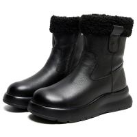 5712嫔妃丽人头层牛皮时尚橡胶底简约厚底民族风小个子加绒保暖轻便休闲短靴（灯笼靴）