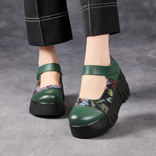 6388嫔妃丽人头层牛皮新中式国风复古简约绘画民族风坡跟厚底舒适女士单鞋（丁香单鞋）预售款