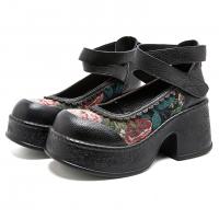 5289嫔妃丽人头层牛皮时尚复古新国风中式复古简约民族风粗跟舒适女单鞋（云杉单鞋）偏大半码