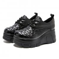 52696嫔妃丽人头层牛皮新中式复古风简约编织厚底小个子百搭舒适英伦风软皮软面女单鞋（穿线单鞋）