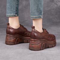 52696嫔妃丽人头层牛皮新中式复古风简约编织厚底小个子百搭舒适英伦风软皮软面女单鞋（穿线单鞋）