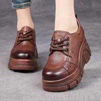 52693嫔妃丽人头层牛皮复古风深口英伦风女士厚底增高小个子软皮软面舒适休闲单鞋（ALI单鞋）