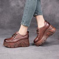 52693嫔妃丽人头层牛皮复古风深口英伦风女士厚底增高小个子软皮软面舒适休闲单鞋（ALI单鞋）