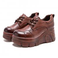 52693嫔妃丽人头层牛皮复古风深口英伦风女士厚底增高小个子软皮软面舒适休闲单鞋（ALI单鞋）