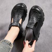 5092嫔妃丽人头层牛皮复古风简约英伦风女士厚底压花简约小个子增高女单鞋（叶梅单鞋）预售款