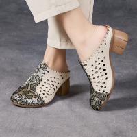 9188嫔妃丽人原创头层牛皮复古风粗跟镂空舒适百搭个性民族风包头拖鞋（鳞片拖鞋）
