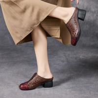 9188嫔妃丽人原创头层牛皮复古风粗跟镂空舒适百搭个性民族风包头拖鞋（鳞片拖鞋）