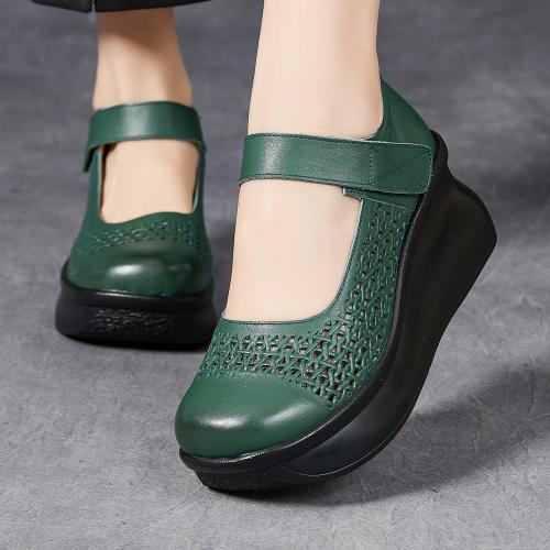 2581嫔妃丽人头层牛皮透气舒适镂空头层牛皮坡跟学院风复古民族风时尚百搭凉鞋（波浪凉鞋）