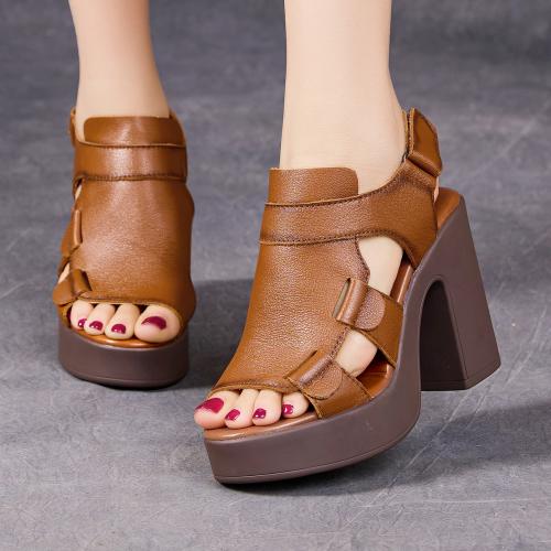 79011嫔妃丽人时尚学院风头层牛皮舒适简约罗马复古简约超高跟增高女士凉鞋（11凉鞋）