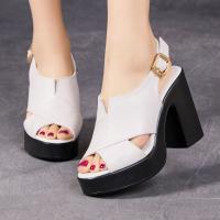 79031嫔妃丽人头层牛皮时尚舒适轻便百搭10cm英伦风复古超高跟搭扣凉鞋（交叉扣凉鞋）