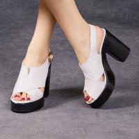 79031嫔妃丽人头层牛皮时尚舒适轻便百搭10cm英伦风复古超高跟搭扣凉鞋（交叉扣凉鞋）