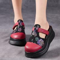 9238嫔妃丽人头层牛皮包头个性复古民族风舒适轻便花朵厚底学院风女拖鞋（紫玫瑰拖鞋）预售款