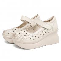 2538嫔妃丽人头层牛皮浅口洞洞镂空舒适百搭复古风厚底增高简约增高女凉鞋（瑞白凉鞋）