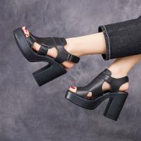 79011嫔妃丽人时尚学院风头层牛皮舒适简约罗马复古简约超高跟增高女士凉鞋（11凉鞋）