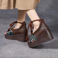 86016嫔妃丽人头层牛皮舒适新中式波西米亚复古风厚底舒适特色绑带鱼嘴凉鞋（蕴染凉鞋）