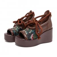 86016嫔妃丽人头层牛皮舒适新中式波西米亚复古风厚底舒适特色绑带鱼嘴凉鞋（蕴染凉鞋）