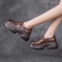 526132嫔妃丽人头层牛皮厚底舒适四季百搭小个子增高休闲复古女士单鞋（细纹单鞋）