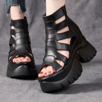 8867嫔妃丽人头层牛皮复古罗马风 英伦风内增高3cm增高小个子休闲女士凉鞋（长垣凉鞋）