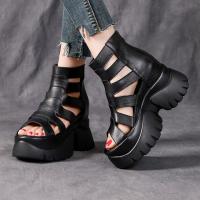 8867嫔妃丽人头层牛皮复古罗马风 英伦风内增高3cm增高小个子休闲女士凉鞋（长垣凉鞋）